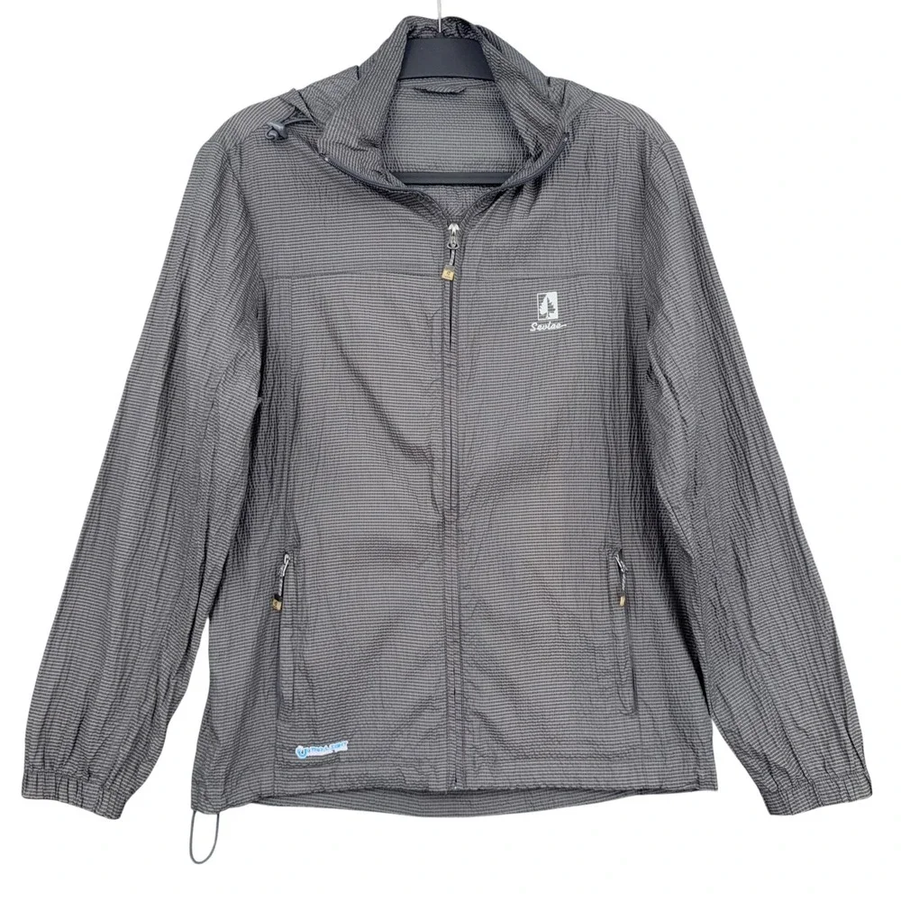 Sevlae Hooded Windbreaker Jacket Gray Grid Full Zip Lightweight